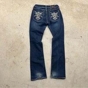VTG 2000s Miss Me Jeans Y2K Crosses Embroidered Boot Jeans Women’s 28 Dark Wash